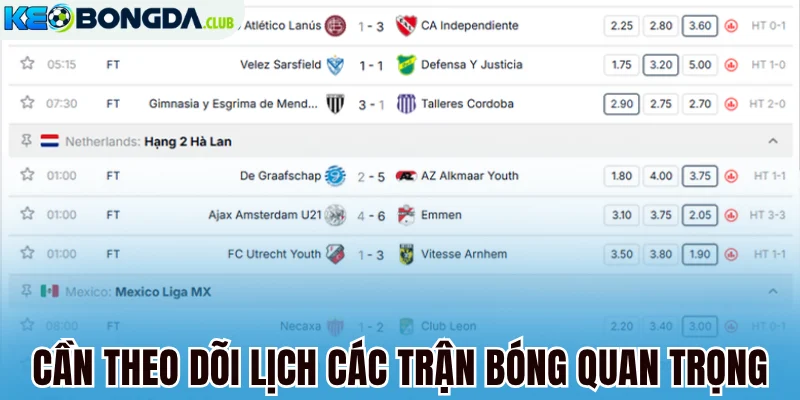 Cần theo dõi lịch các trận bóng quan trọng