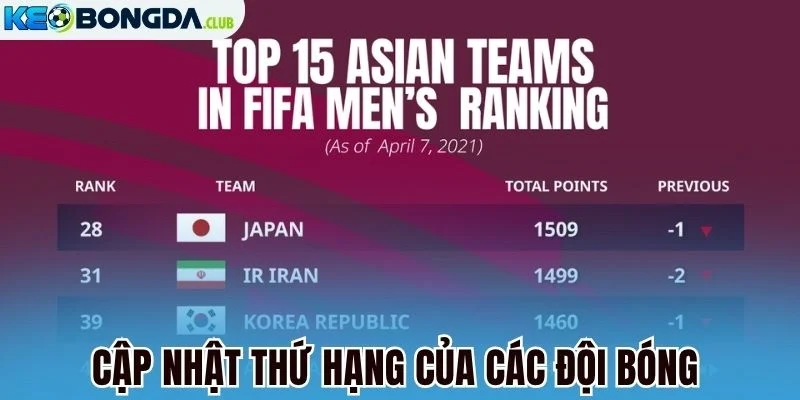 Cập nhật thứ hạng của các đội bóng