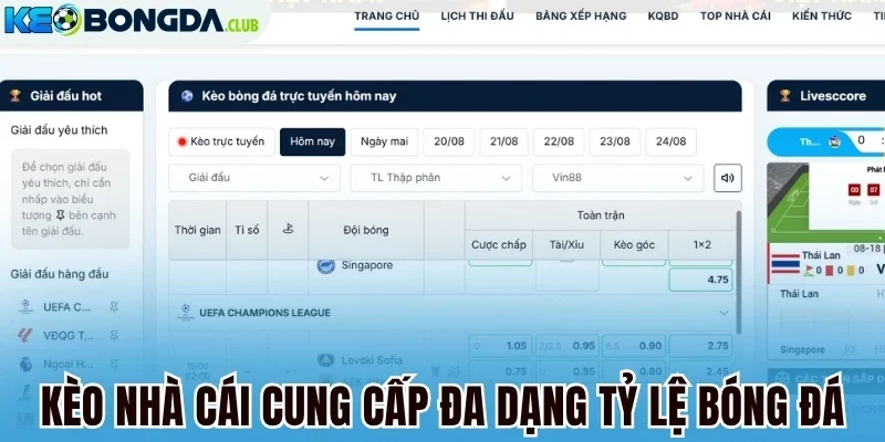 Kèo nhà cái cung cấp đa dạng tỷ lệ bóng đá
