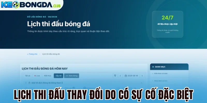 Lịch thi đấu thay đổi do có sự cố đặc biệt
