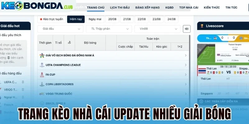 Trang kèo nhà cái update nhiều giải bóng
