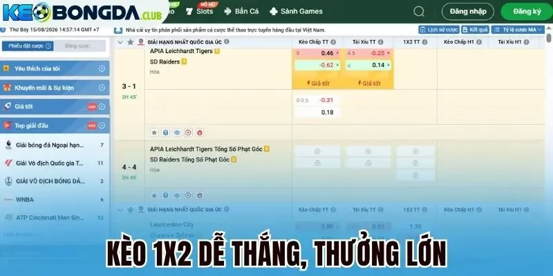 Kèo 1x2 dễ thắng, thưởng lớn