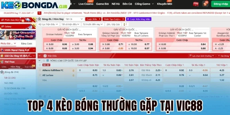 Top 4 kèo bóng thường gặp tại Vic88